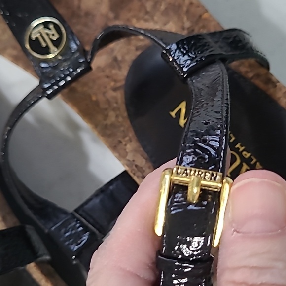 Lauren Ralph Lauren women's "Reeta" black thong wedge sandals size 8 - Picture 7 of 13
